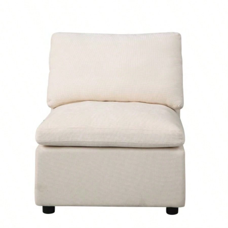 Modern Upholstered Middle Module Modular Sectional, Sectional Sofa Couch Accent Armless Chair, Chenille Beige