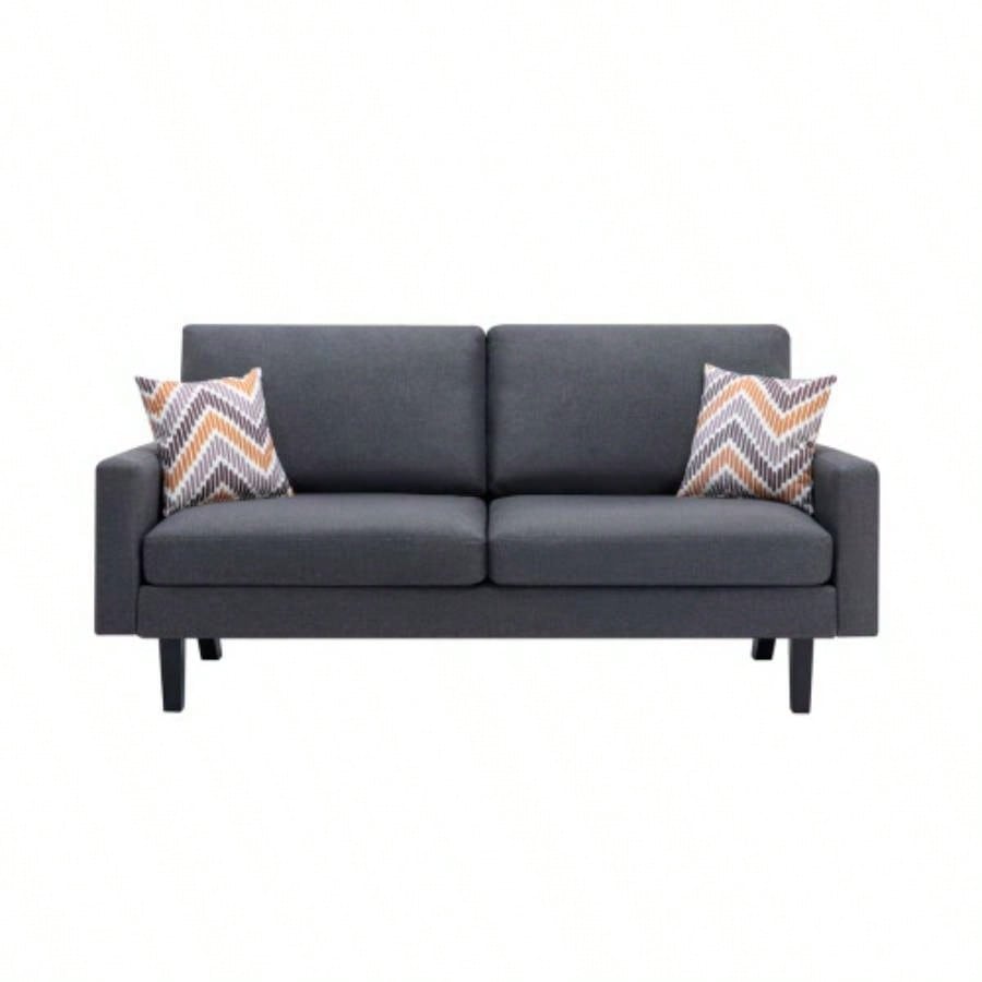 Bahamas 70 Dark Gray Linen Sofa with 2 Throw Pillows