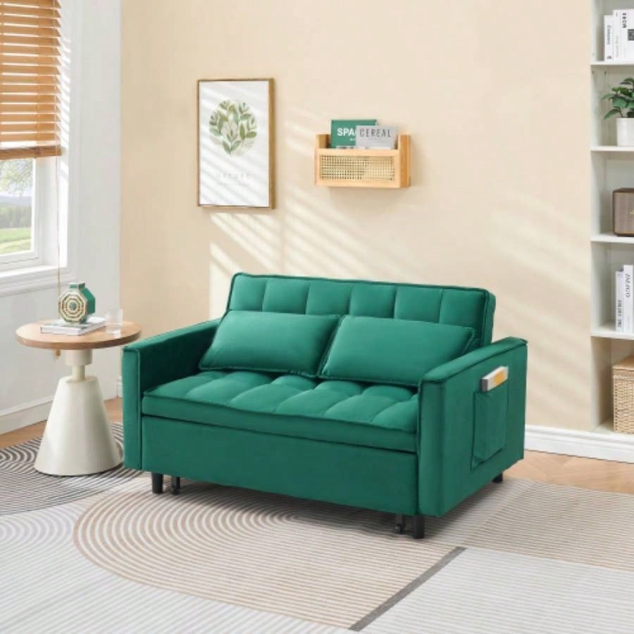 55 green velvet sofa, elegant with convenient pockets, clever interpretation of three - in - one conversion art