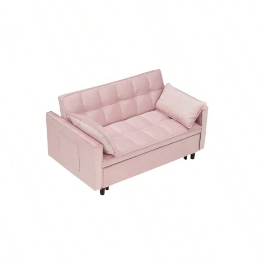 Modern velvet sofa, sofa pull - out bed, small love casual sofa with back, with pillow, pockets, living room furniture, 3 in 1 convertible sleep sofa bed.