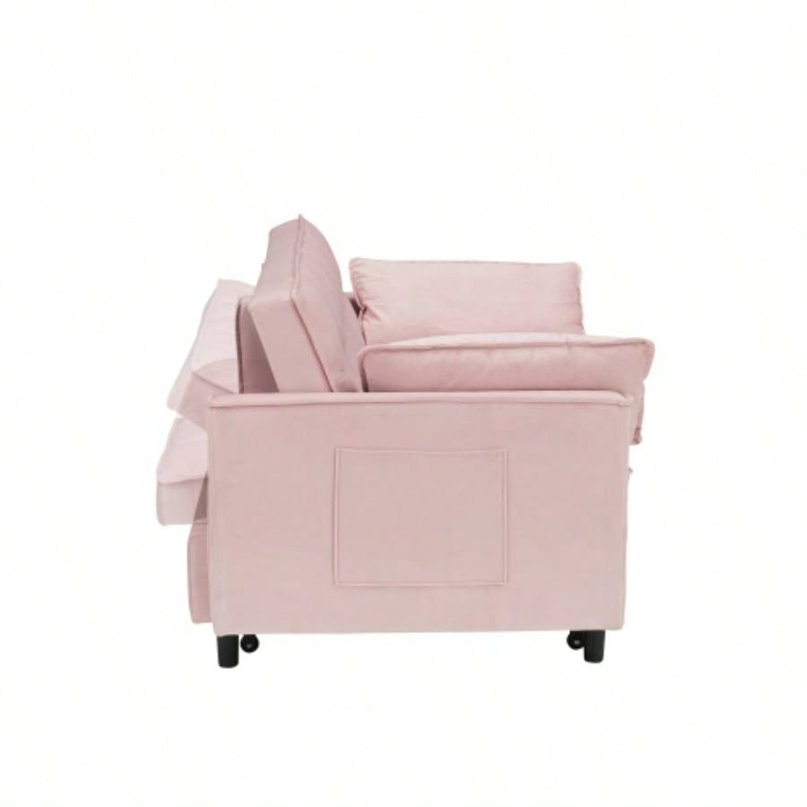 Modern velvet sofa, sofa pull - out bed, small love casual sofa with back, with pillow, pockets, living room furniture, 3 in 1 convertible sleep sofa bed.