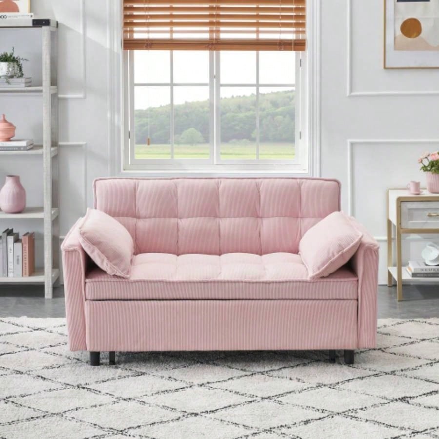 Modern velvet sofa, sofa pull - out bed, small love casual sofa with back, with pillow, pockets, living room furniture, 3 in 1 convertible sleep sofa bed.
