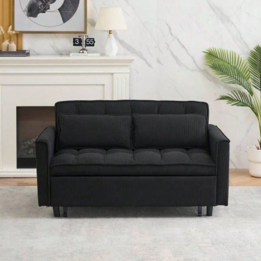 Modern velvet sofa, sofa pull - out bed, small love casual sofa with back, with pillow, pockets, living room furniture, 3 in 1 convertible sleep sofa bed.