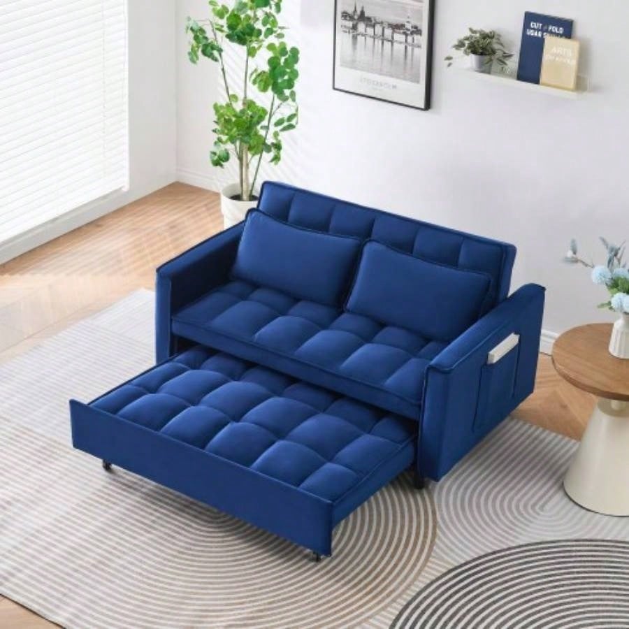 Modern velvet sofa, sofa pull - out bed, small love casual sofa with back, with pillow, pockets, living room furniture, 3 in 1 convertible sleep sofa bed.