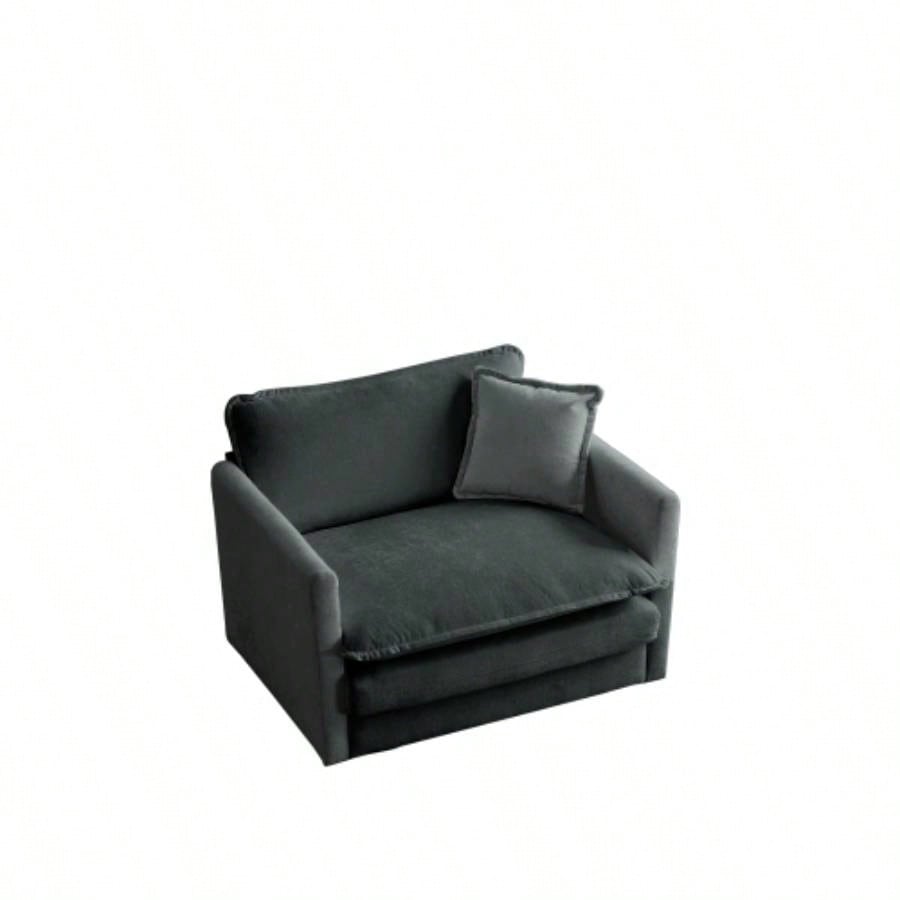 Comfy Deep Single Sofa Upholstered Reading Armchair Living Room Chair Gray Chenille Fabric, 1 Toss Pillow