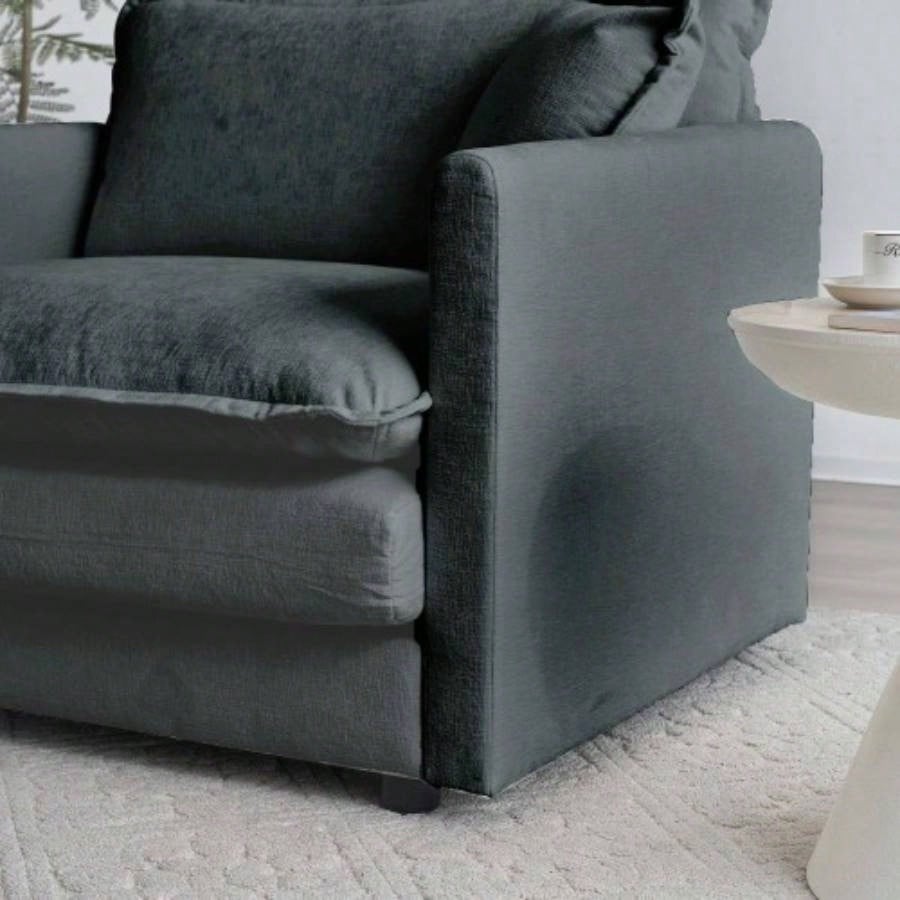 Comfy Deep Single Sofa Upholstered Reading Armchair Living Room Chair Gray Chenille Fabric, 1 Toss Pillow