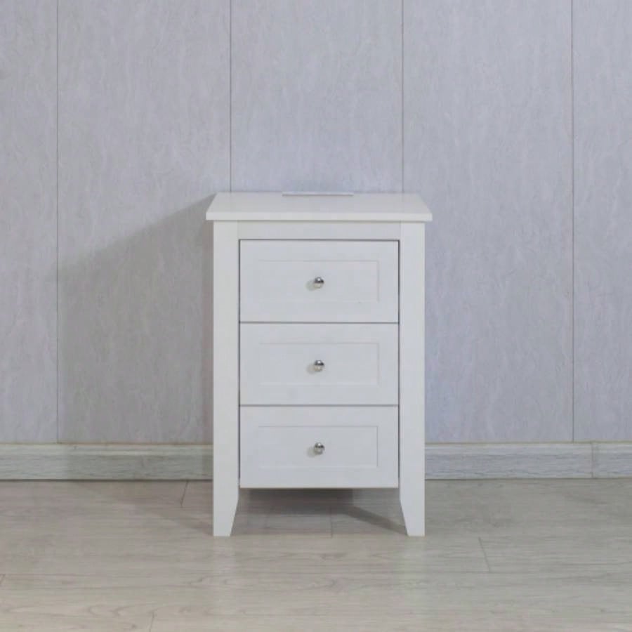 White 3 Drawer Nightstand with Charging Station and USB Ports Power Outlets, Wooden Bed Side Table/End Table Modern Night Stands Bedrooms