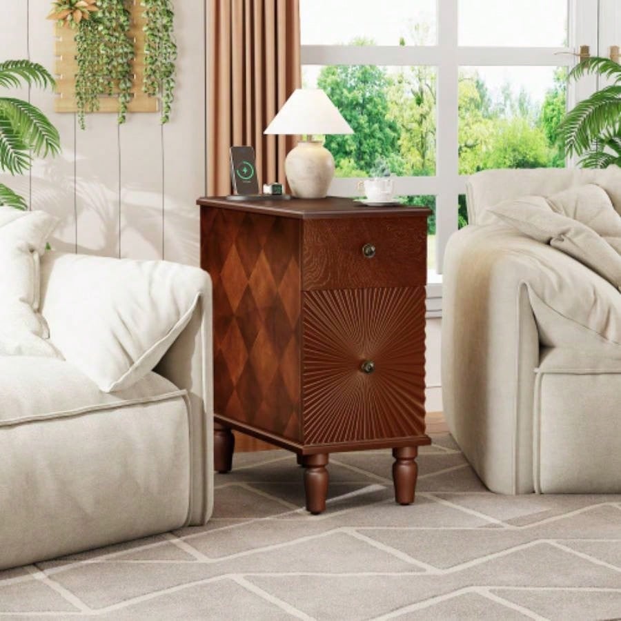2 Drawer Modern Sofa Side Table, Narrow Side Table, Slim Nightstand Living Room, BedroomExpect Arrival Date 2025/4/16