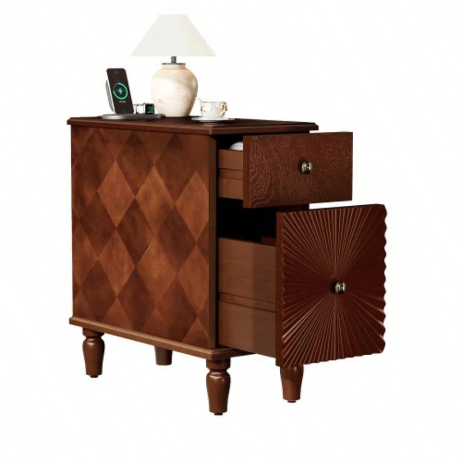2 Drawer Modern Sofa Side Table, Narrow Side Table, Slim Nightstand Living Room, BedroomExpect Arrival Date 2025/4/16