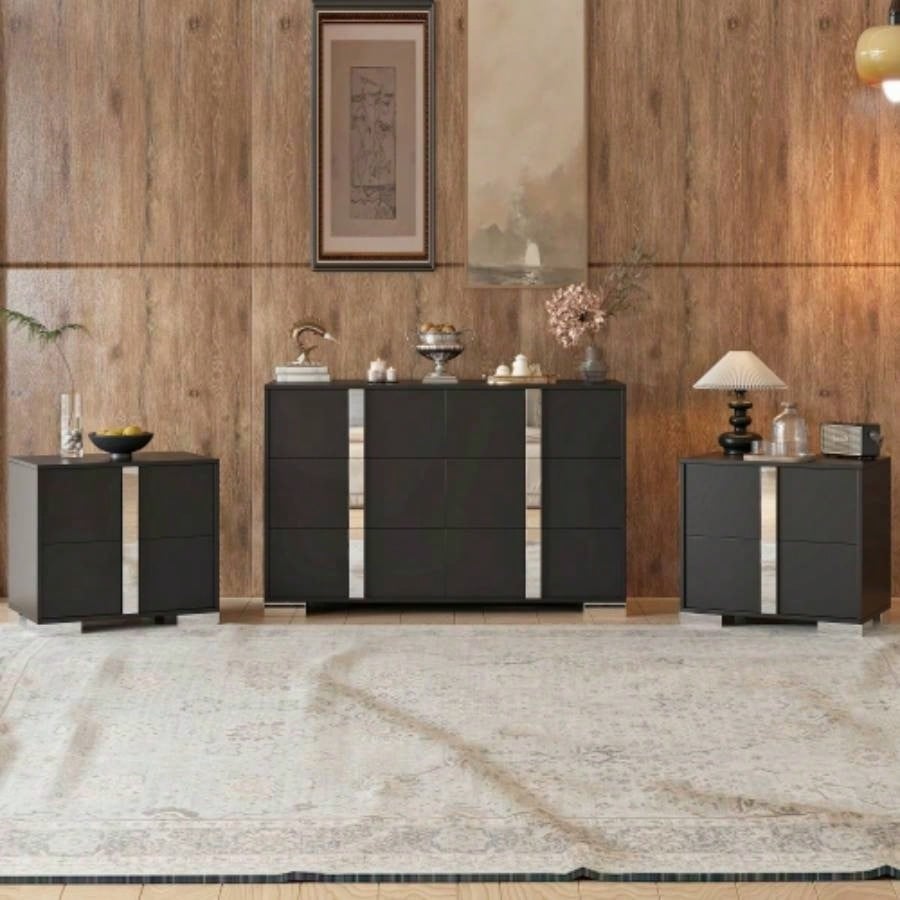 Elegant Nightstand with Metal Handle, Mirrored Bedside Table with 2 Drawers Bedroom, Living Room, White Old SKU: WF319353AAK