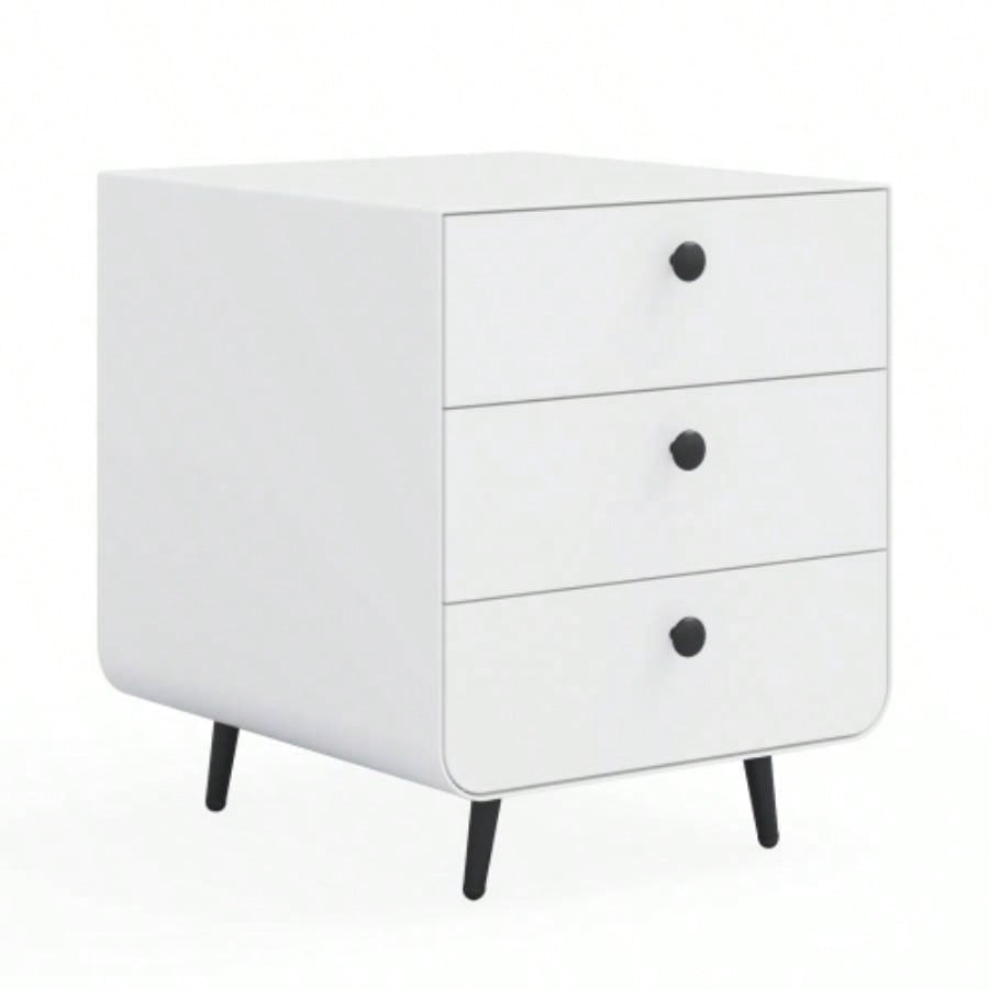 Modern Night Stand Storage Cabinet Living Room Bedroom, Steel Cabinet with 3 Drawers, Bedside Furniture, Circular Handle