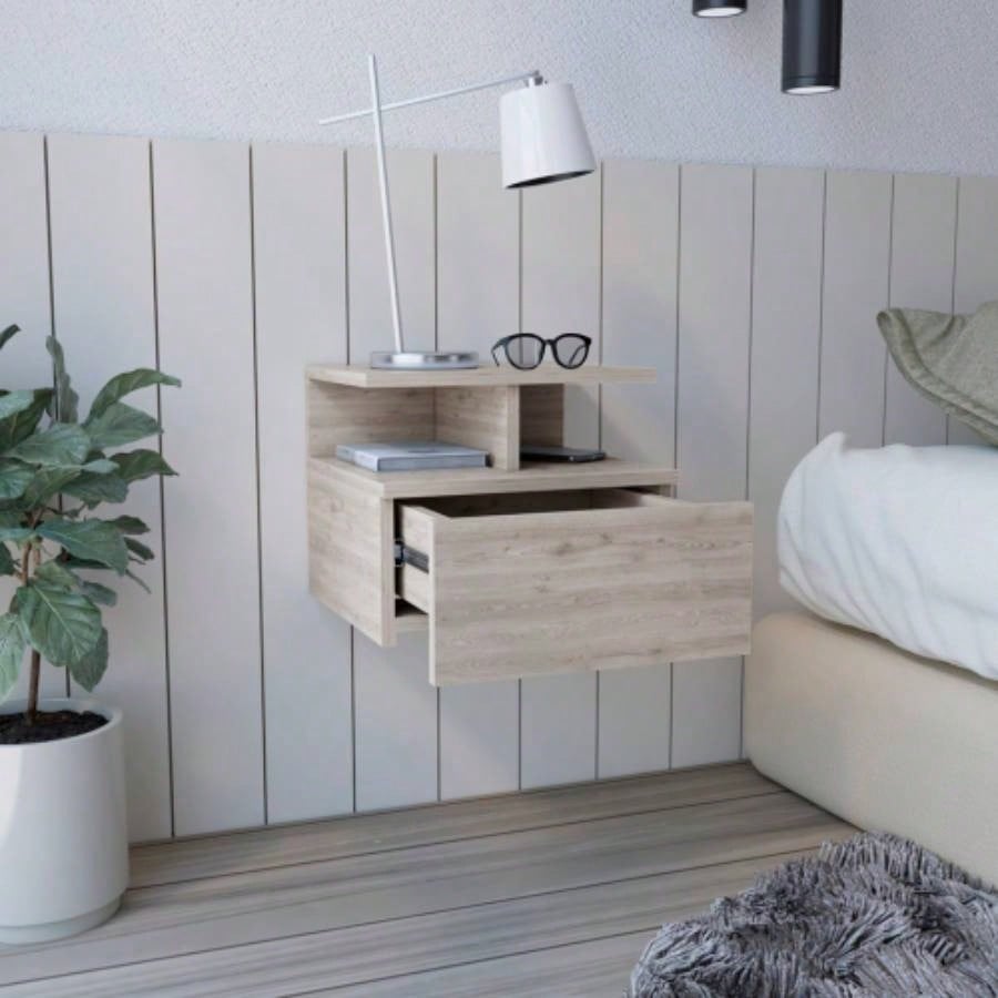 Floating Black Nightstand for Bedroom Storage and Guest Room Use