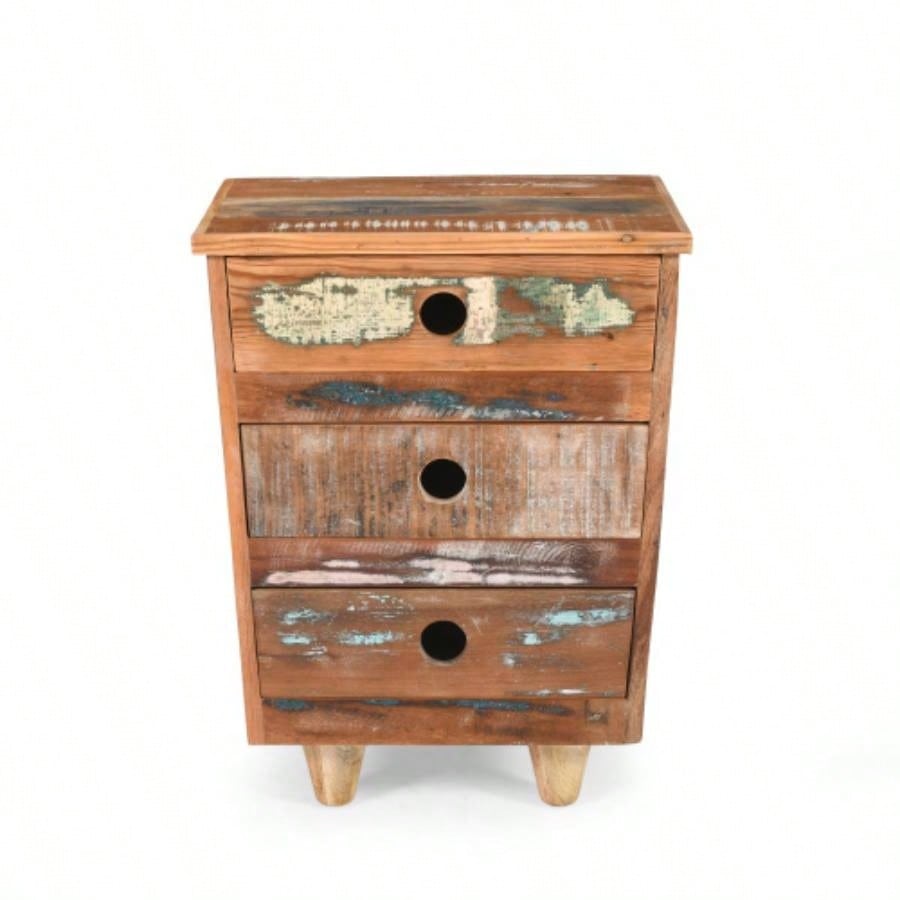 End Table Wood Nightstand, Side Table with 3 Drawers, Vintage Natural Bedside Table Bedroom Living Room