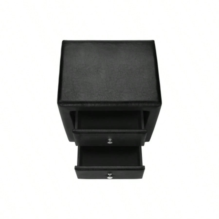 Nightstand, Nightstand, End, Side, Lamp, Storage Drawer, Bedroom, Upholstered, Black Leather Look, Transitional