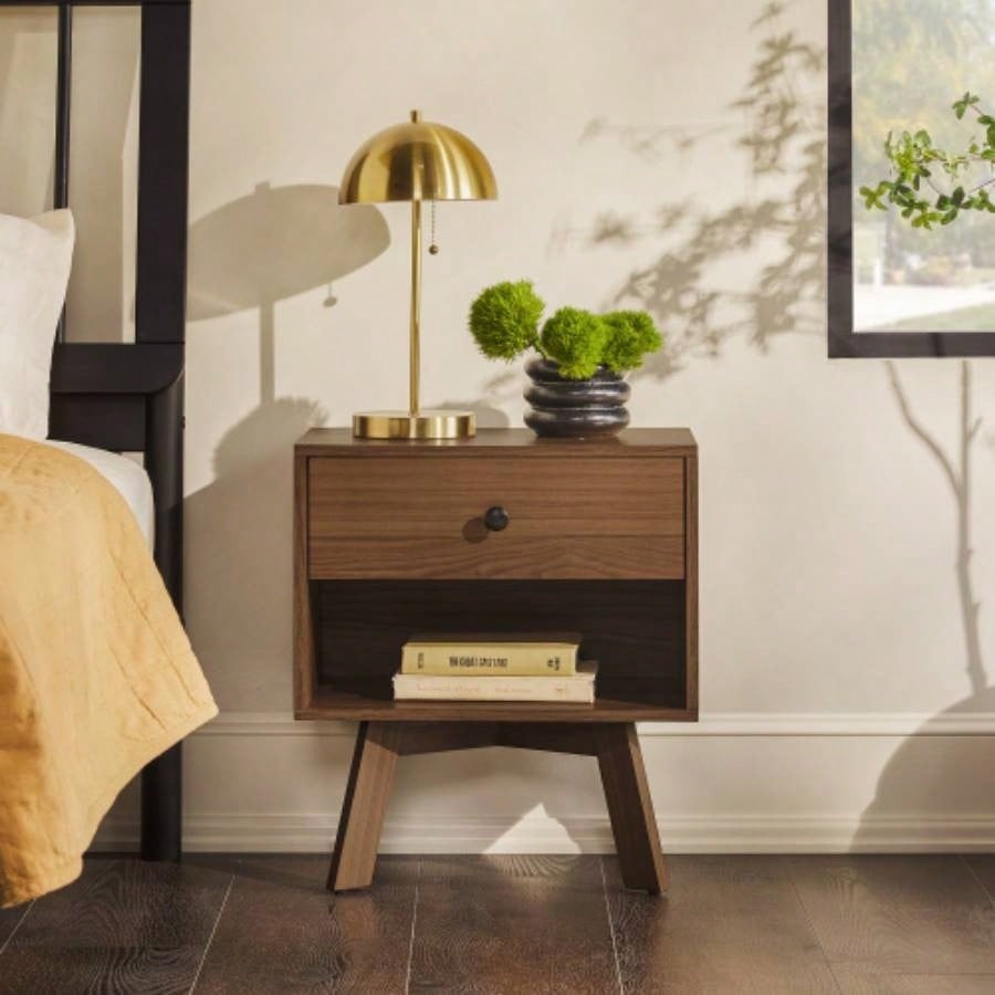 Mid - Modern Minimalist 1 - Drawer Nightstand - Mocha