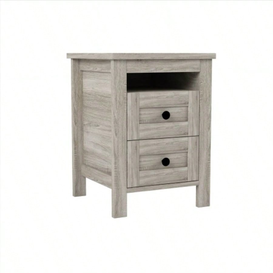 2 - Drawer Farmhouse Wooden Nightstand with Well - proportioned Design and Sleek Lines, Wood Side Table with Storage Cabinet Bedroom, Antique Gray
