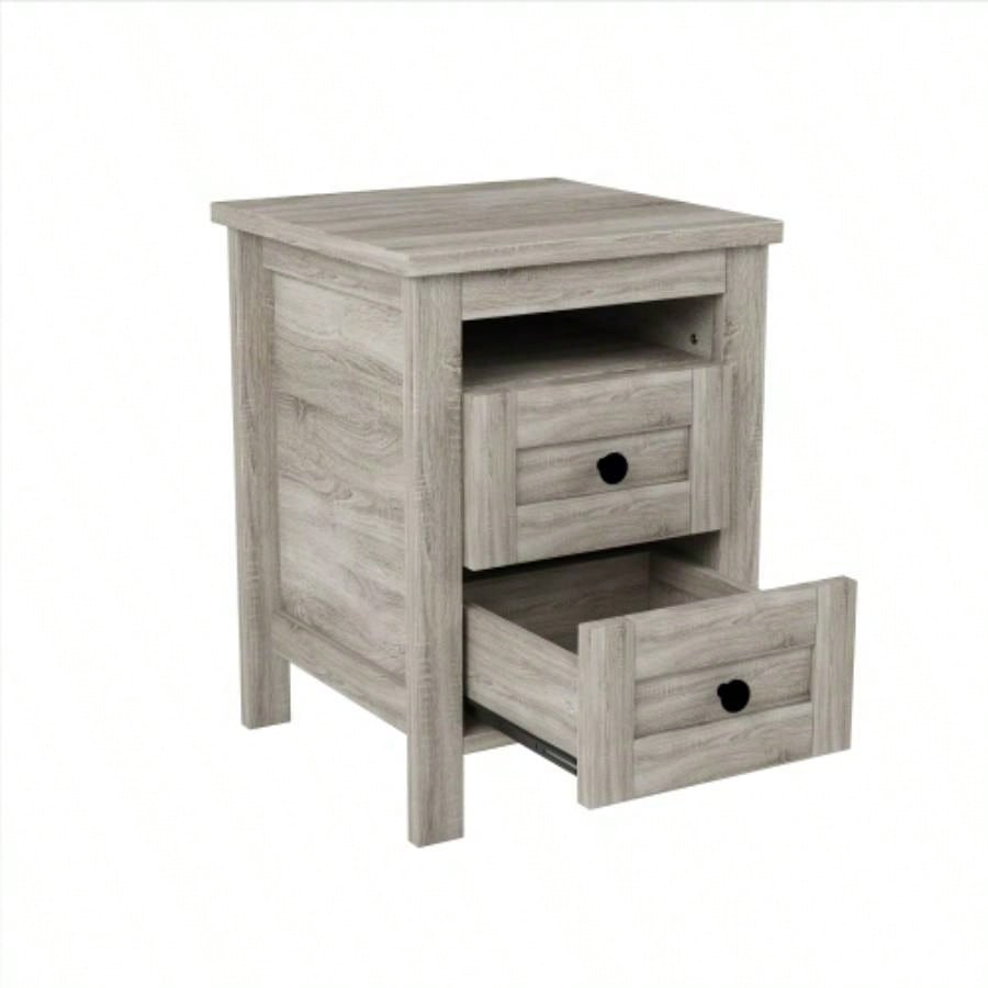 2 - Drawer Farmhouse Wooden Nightstand with Well - proportioned Design and Sleek Lines, Wood Side Table with Storage Cabinet Bedroom, Antique Gray