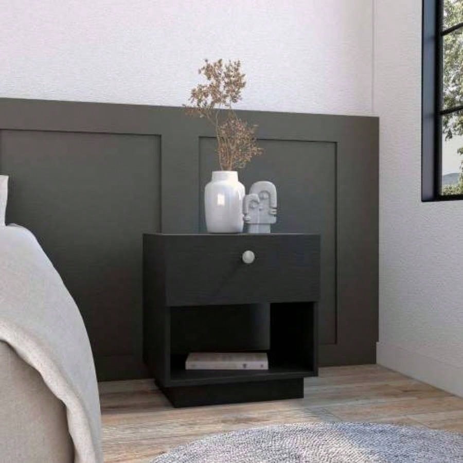 White Nightstand with Drawer and Shelf - Compact Storage