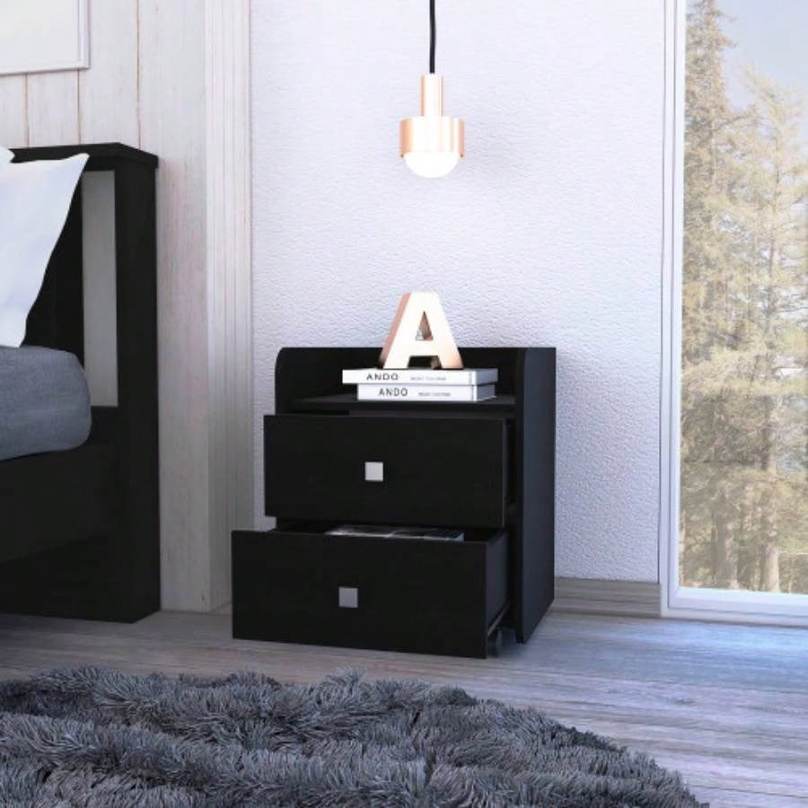 Nightstand 22H, Two Drawers, Superior Top, Metal Handle, Black