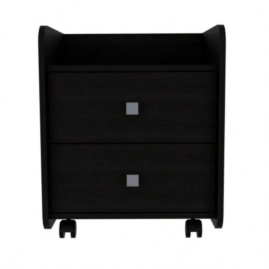 Nightstand 22H, Two Drawers, Superior Top, Metal Handle, Black