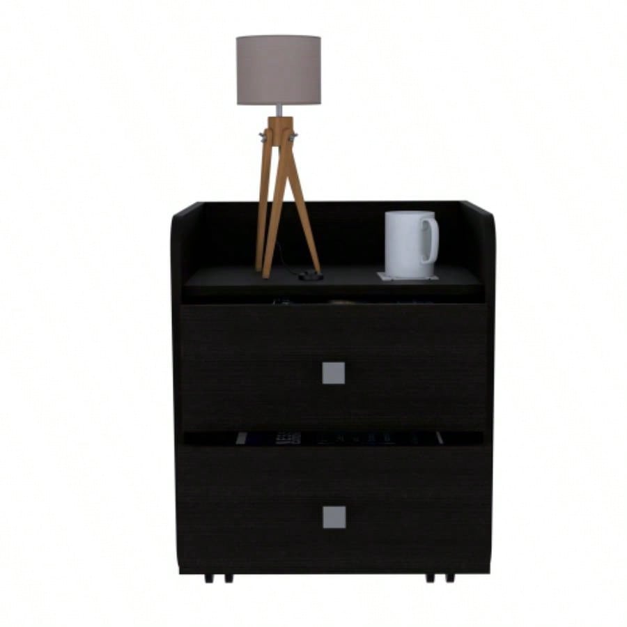 Nightstand 22H, Two Drawers, Superior Top, Metal Handle, Black