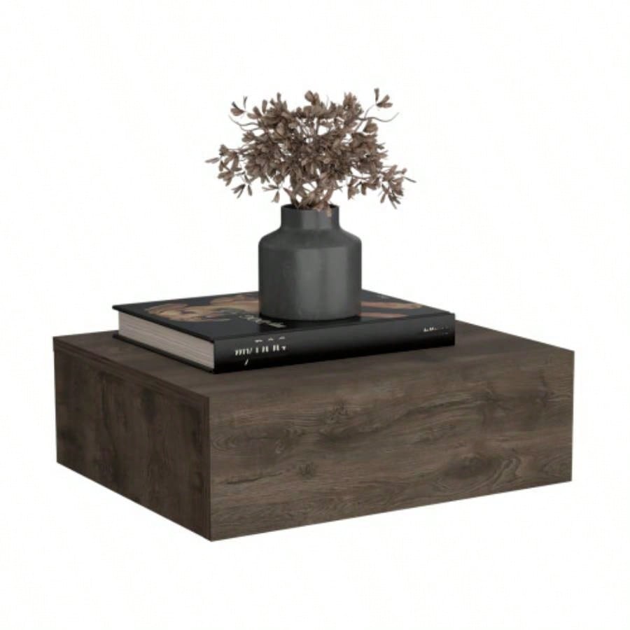 Floating Nightstand 5H, Modern Wall - Mounted Bedside Shelf with Drawer, Dark Brown