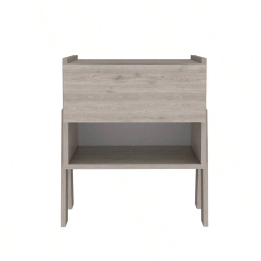 Nightstand 22H, One Drawer, One Open Shelf, Light Gray