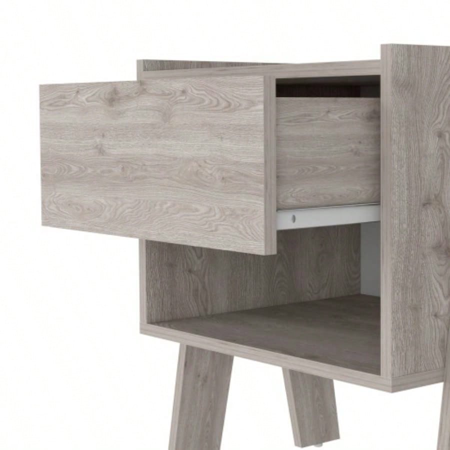 Nightstand 22H, One Drawer, One Open Shelf, Light Gray