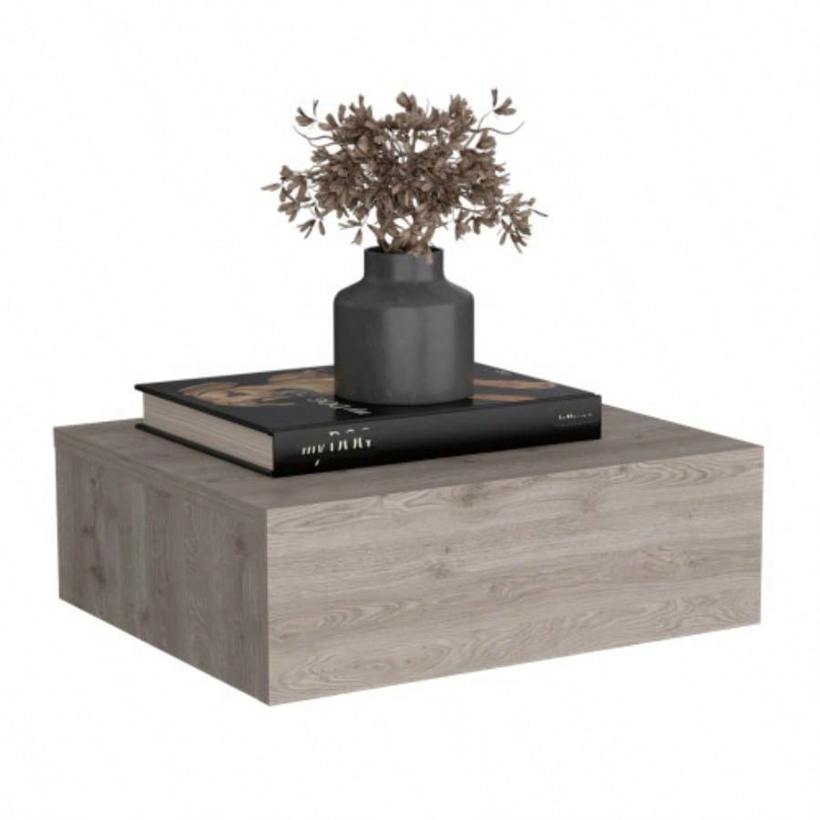 Floating Nightstand 5H, Modern Wall - Mounted Bedside Shelf with Drawer, Light Gray