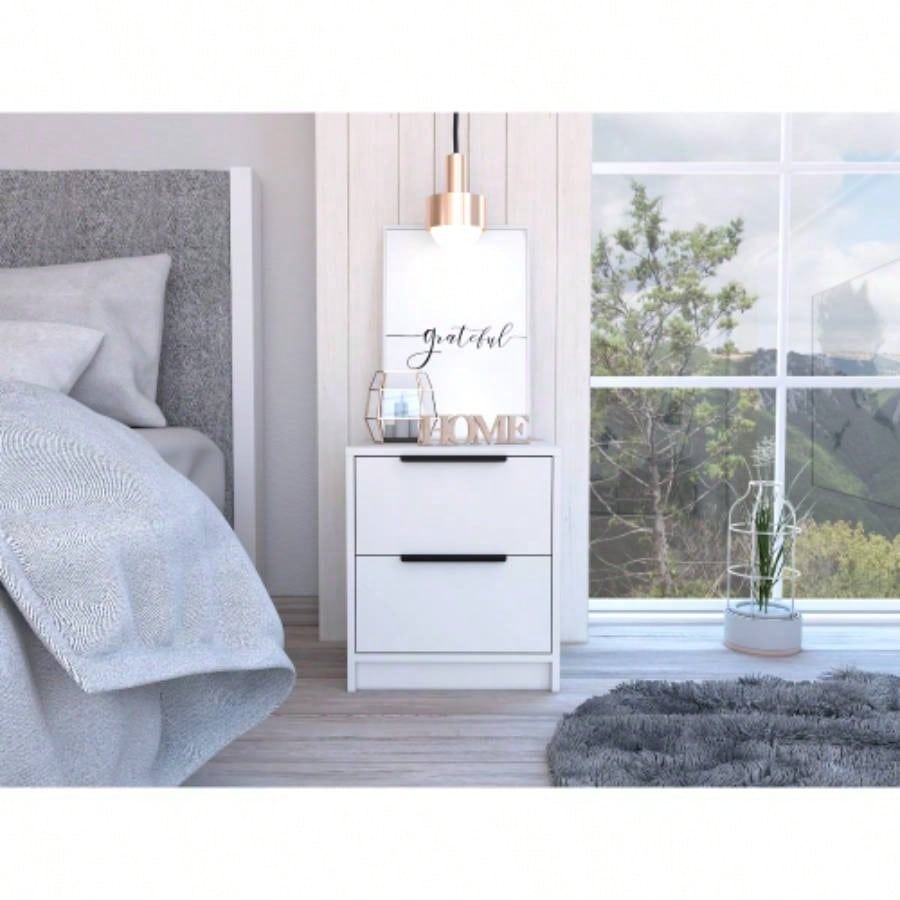 Modern Nightstand 19 H, Two Drawers, White