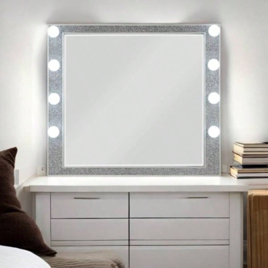 Mirrored Nightstand for Bedroom Storage with Champagne Finish