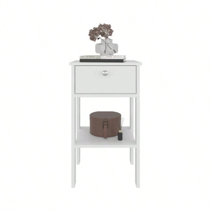 Nightstand, 1 Drawer, 1 Shelf, 4, White