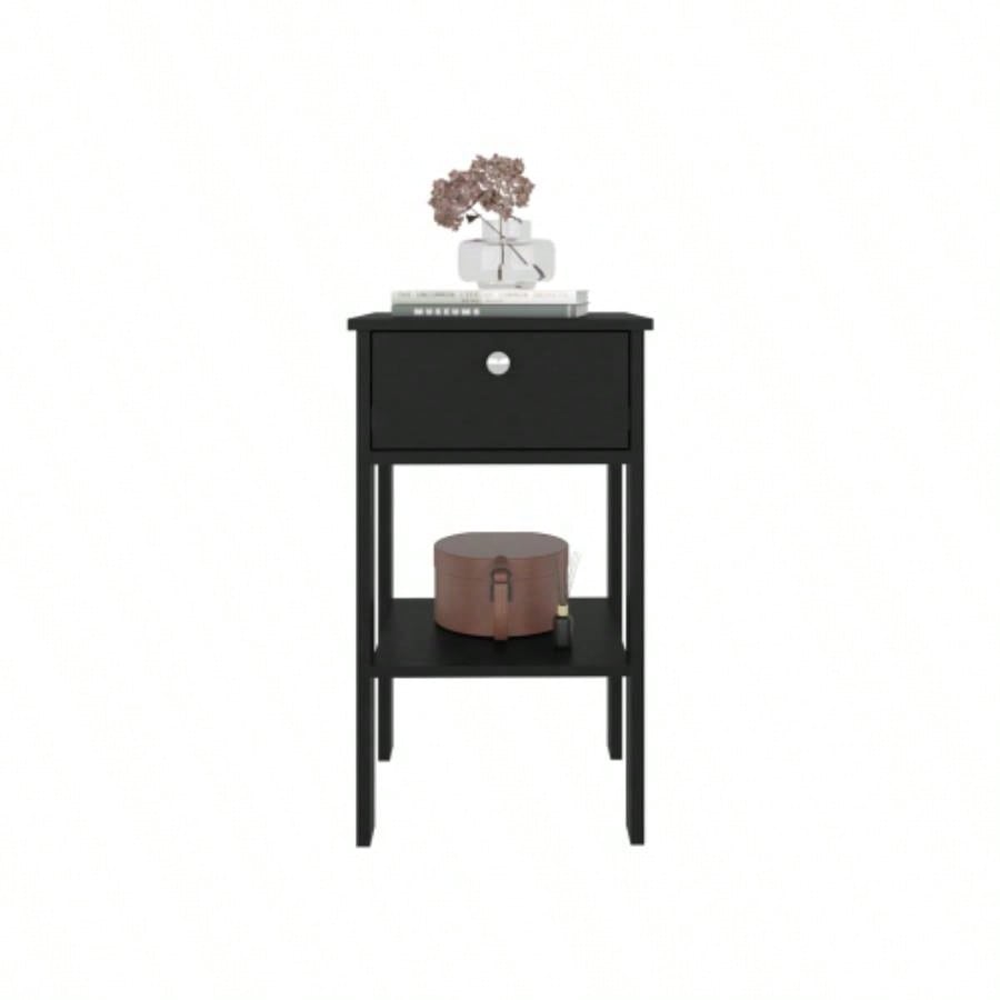 Nightstand, 1 Drawer, 1 Shelf, 4, Black Wengue
