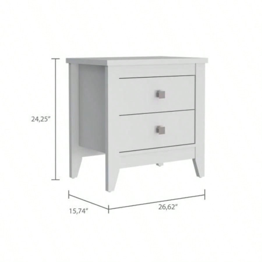 Nightstand 24H, Two Drawers, Four, Superior Top, White