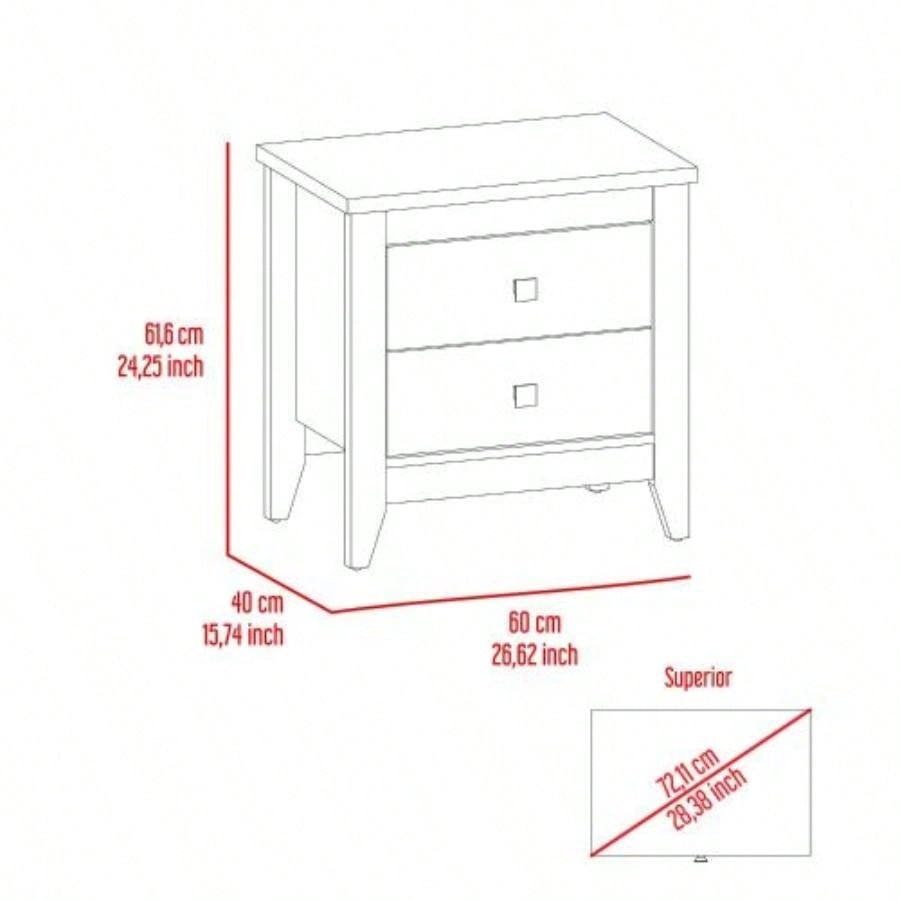 Nightstand 24H, Two Drawers, Four, Superior Top, White