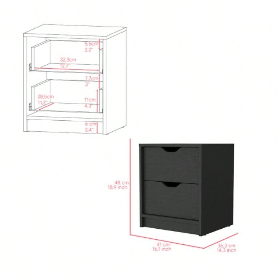 Nightstand Gandu, Two Drawers, Black Wengue