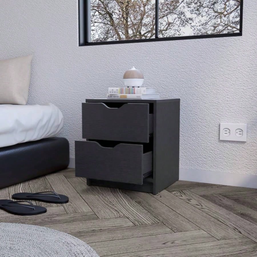 Nightstand Gandu, Two Drawers, Black Wengue