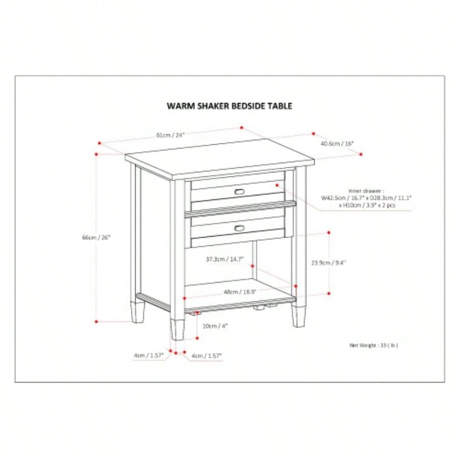 Warm Shaker - Bedside Table - Light Golden Brown