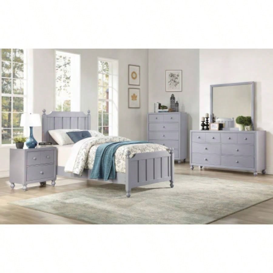 Transitional Gray 1pc Nightstand of Drawers Wood knobs Turned Feet Modern Bedroom Furniture