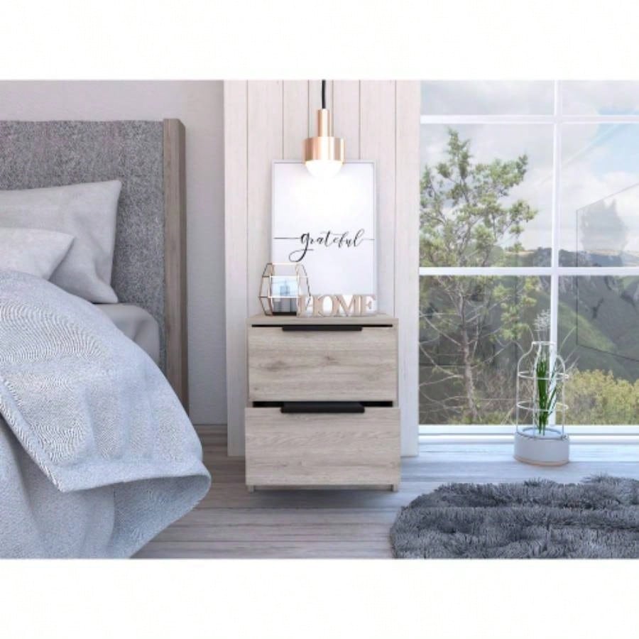 Modern Nightstand 19 H, Two Drawers, Light Gray