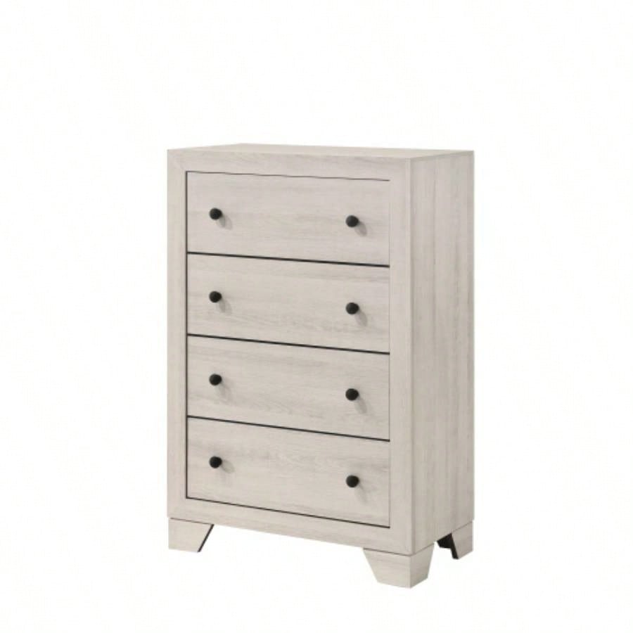 Rustic White Wash Wooden Nightstand with Two Drawers