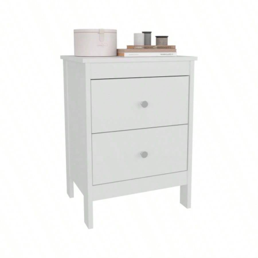 Nightstand, 2 Drawers, White