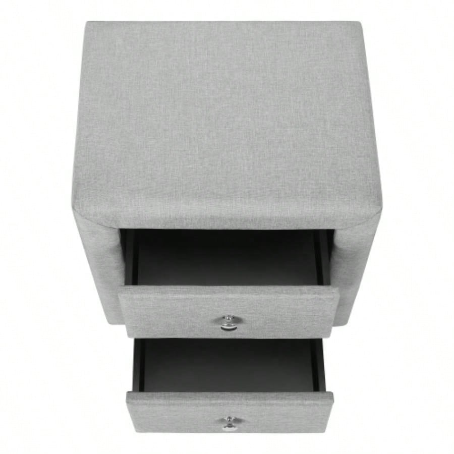 Nightstand, Nightstand, End, Side, Lamp, Storage Drawer, Bedroom, Upholstered, Linen Look, Transitional