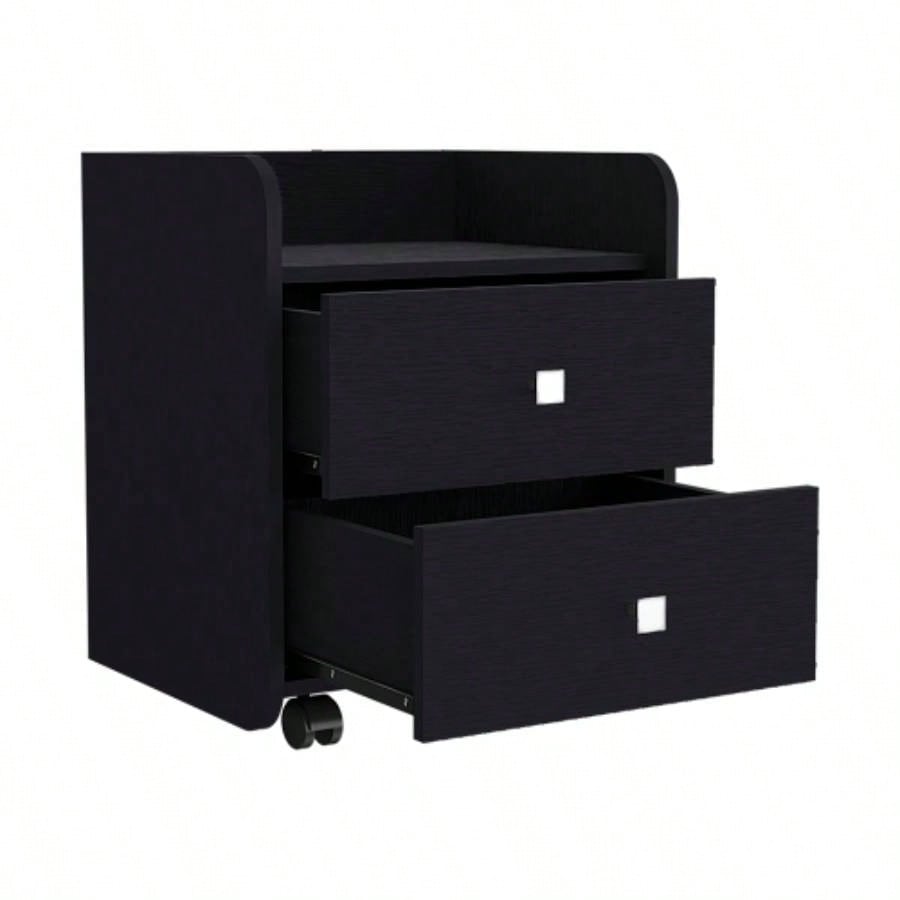 Nightstand Csmet, Metal Handle, Two Drawers, Black Wengue