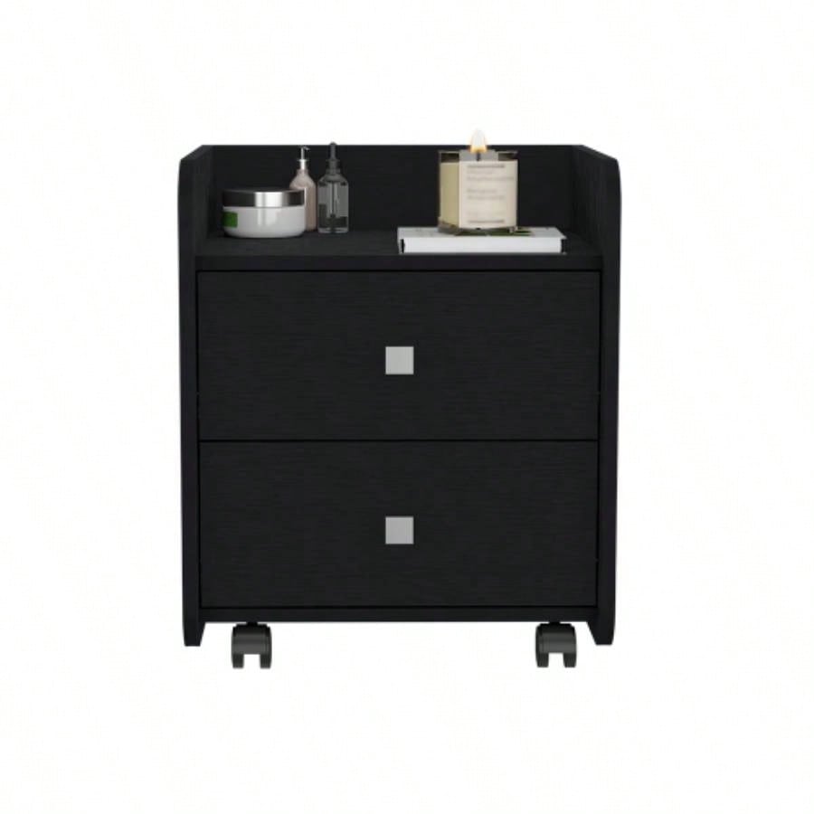 Nightstand Csmet, Metal Handle, Two Drawers, Black Wengue