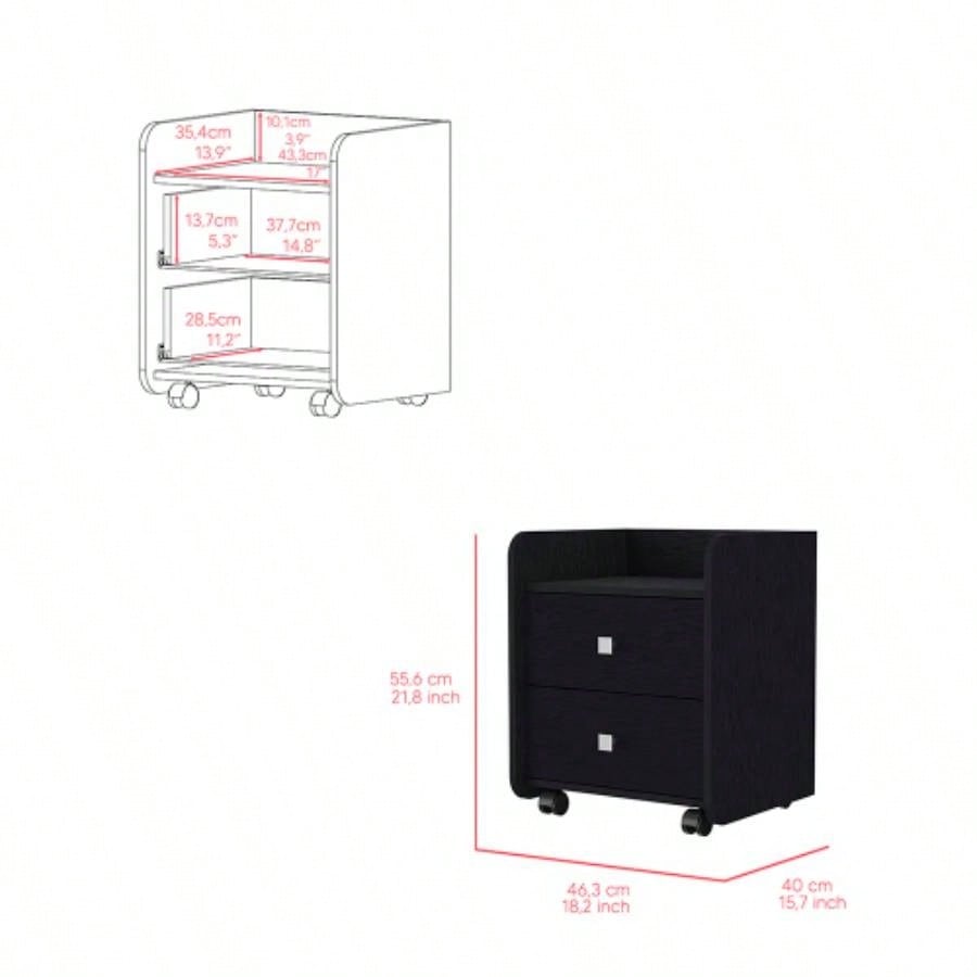 Nightstand Csmet, Metal Handle, Two Drawers, Black Wengue