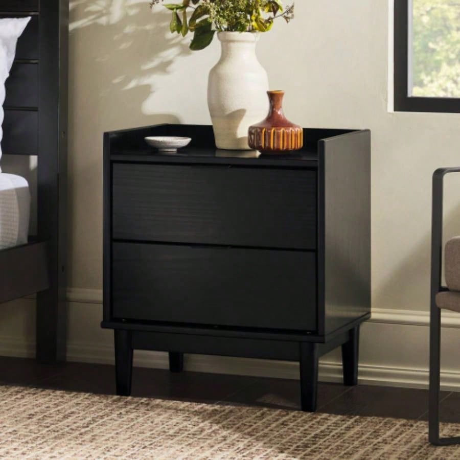 Mid - Modern 2 - Drawer Solid Wood Nightstand - Black