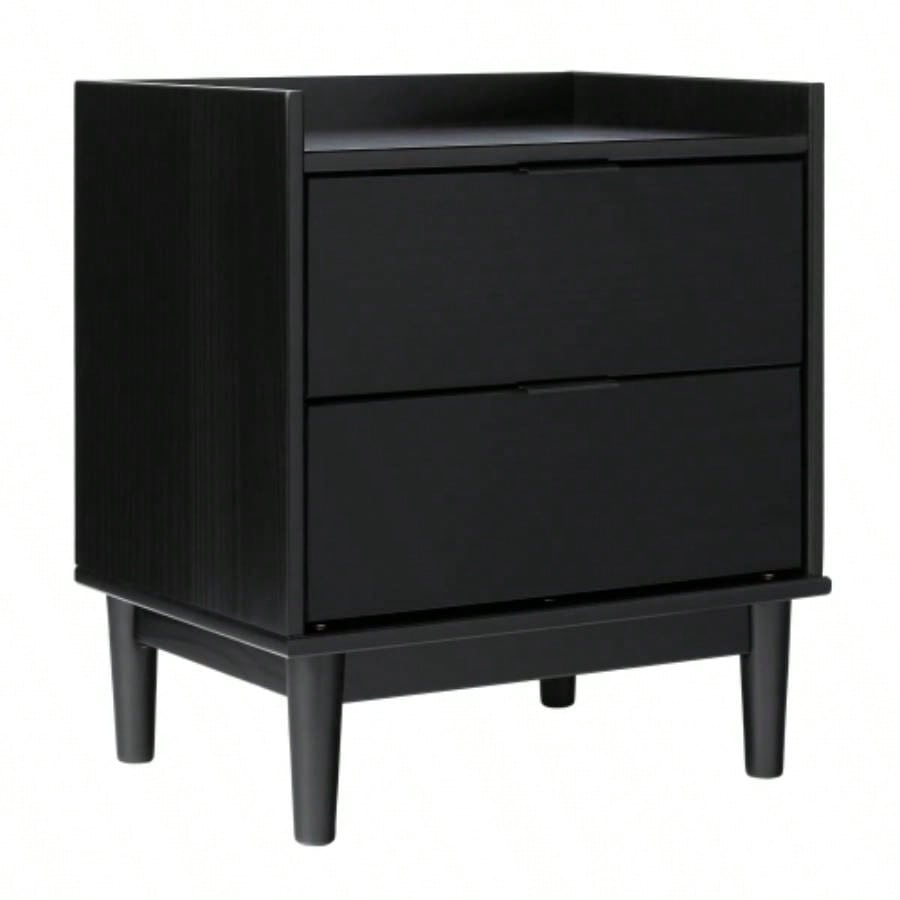 Mid - Modern 2 - Drawer Solid Wood Nightstand - Black