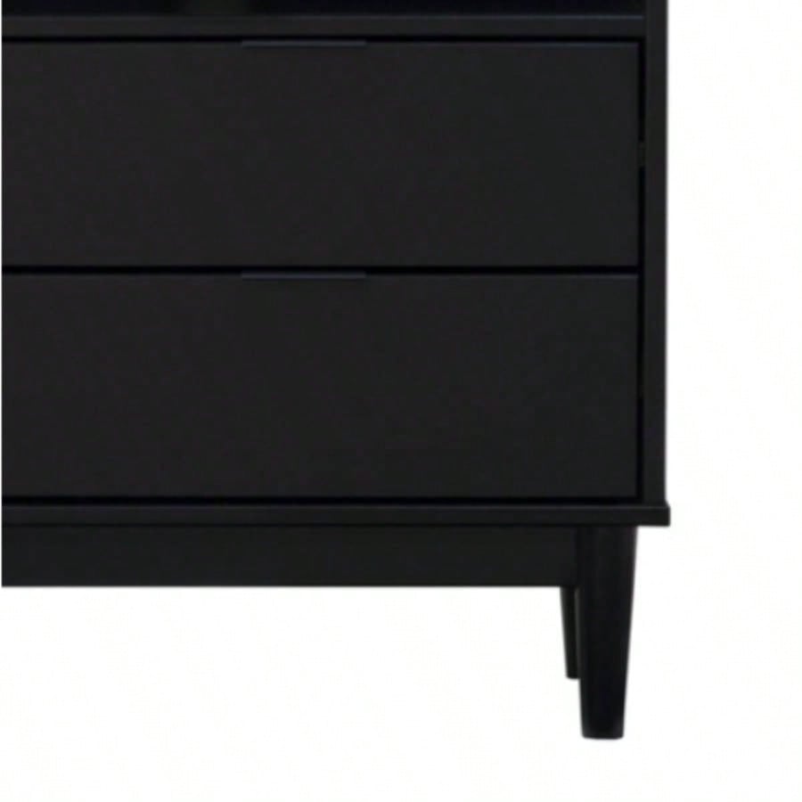 Mid - Modern Solid Wood 2 - Drawer Gallery Nightstand - Black