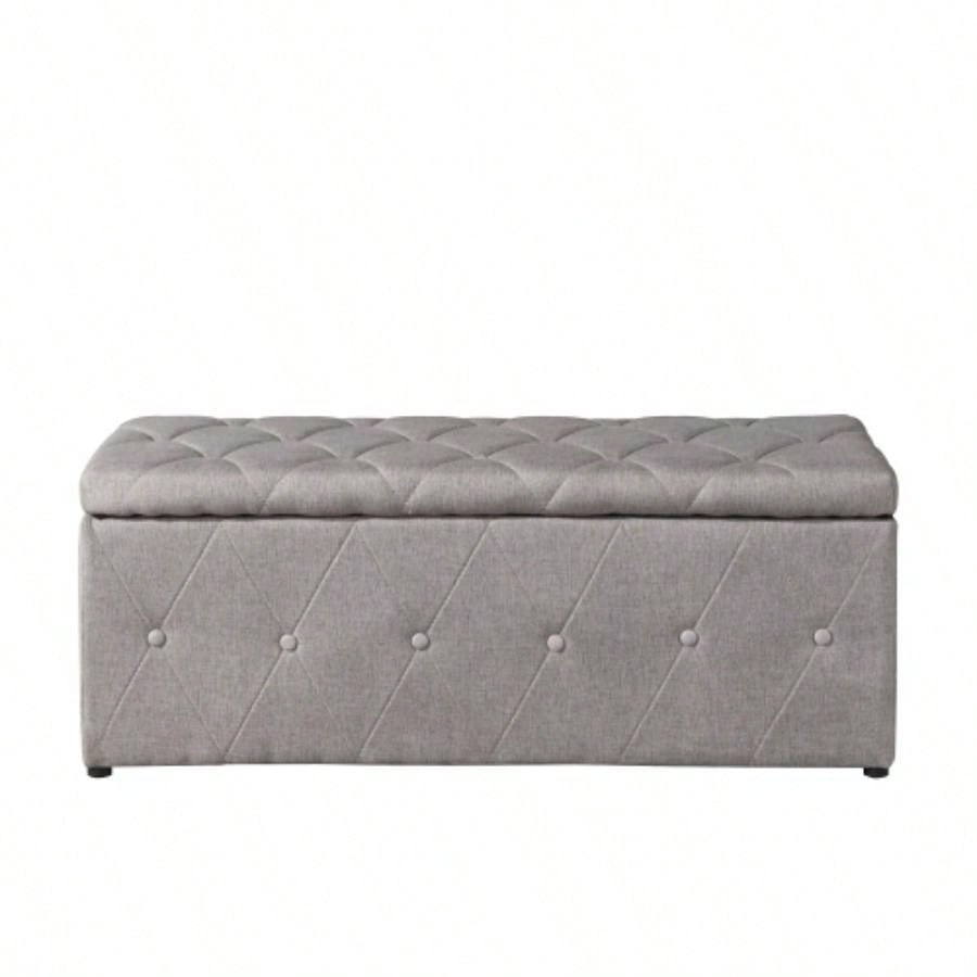 1 Piece Rectangular Storage Ottoman Fabric Linen with 2 Set Ottomans Beige